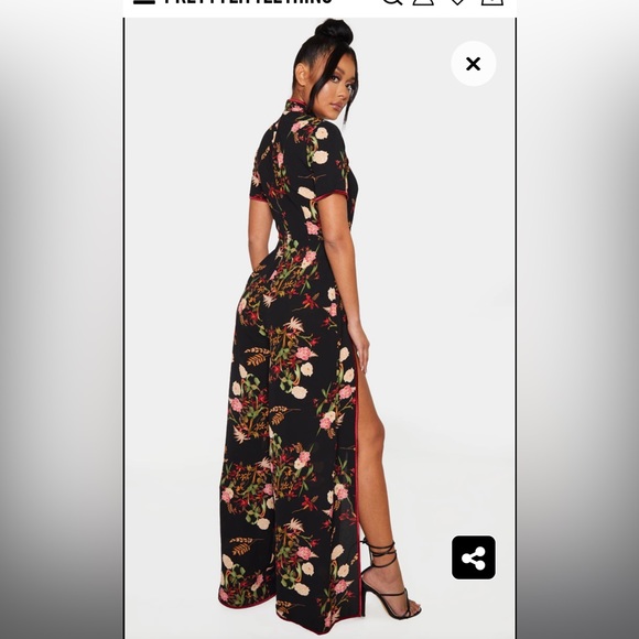 PrettyLittleThing thigh split printed jumpsuit - Picture 3 of 4